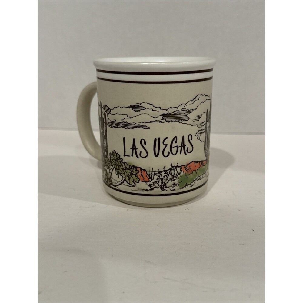 Vintage 70s Las Vegas Desert Cactus Embossed Glazed Pottery Coffee Mug